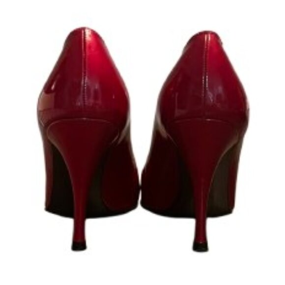 Stuart Weitzman Red Patent Leather Peep/Open Toe Stiletto Heels Pumps - Picture 4 of 7